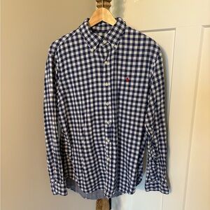 Polo by Ralph Lauren Blue and White Gingham Linen Button-Down Shirt, L